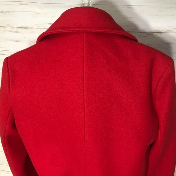 Vtg USA Lands' End Direct Merchants Red Wool Anchor Button Peacoat Jacket 8 S - Picture 8 of 14